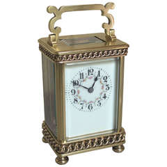 Edwardian Floral Dial Brass Carriage Clock with Case