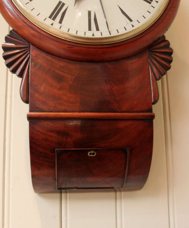 Regency Mahogany Drop Dial Wall Clock In Excellent Condition In Buckinghamshire, GB
