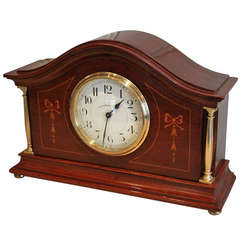 Antique Edwardian Solid Mahogany and Inlay Mantel Clock