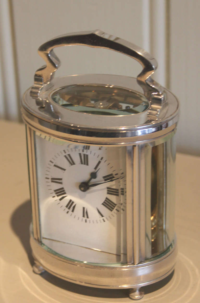 French Oval Silver Plated Carriage Clock