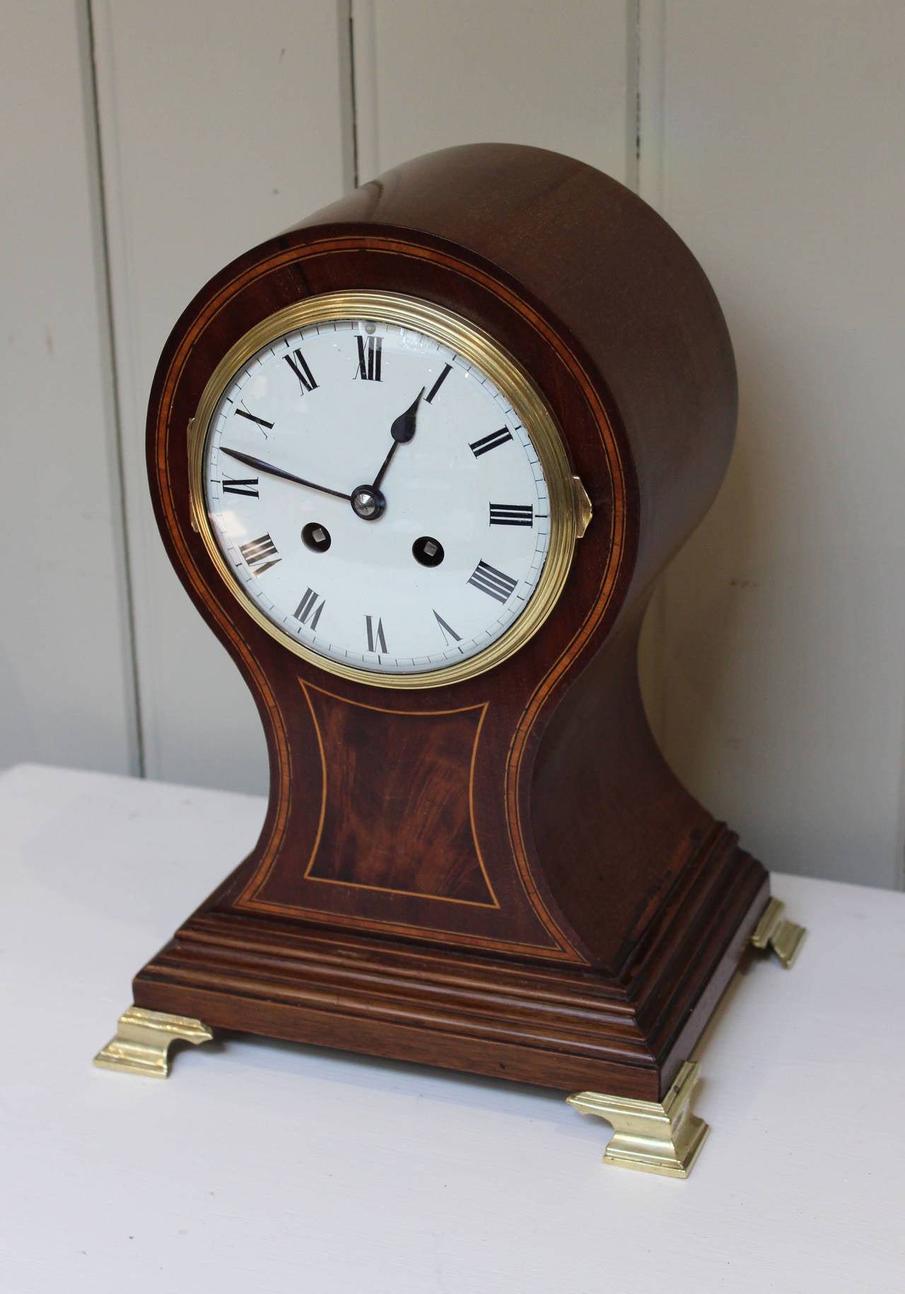 Edwardian Mahogany and Inlay Balloon Clock