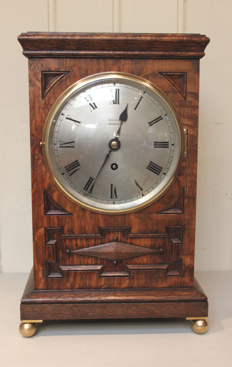 English Oak Fusee Mantel Clock