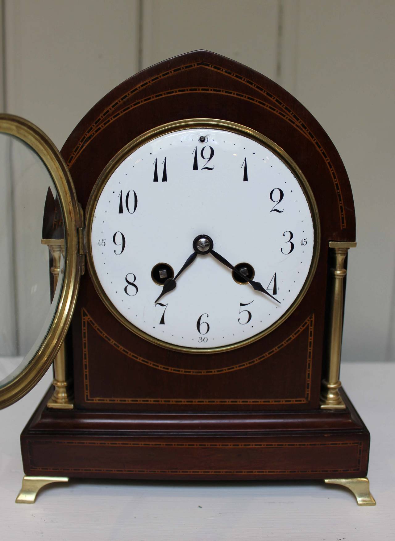 Edwardian Mahogany and Inlay Lancet-Top Mantel Clock 1