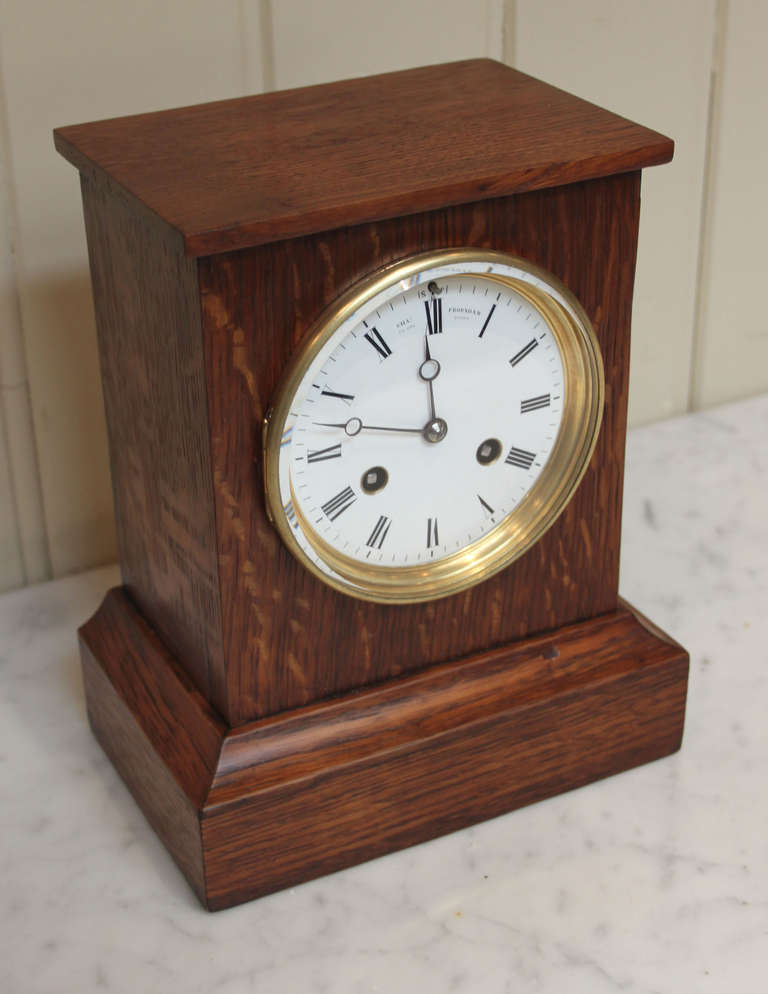 English Solid Oak Mantel Clock by Clock Makers to Queen Victoria