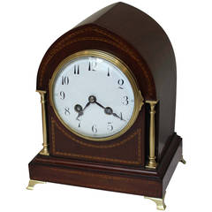 Antique Edwardian Mahogany and Inlay Lancet-Top Mantel Clock