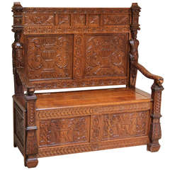 Breton Carved Oak Settle