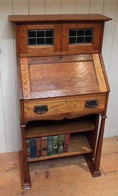 Antique Small Light Oak Arts and Crafts Oak Bureau Bookcase