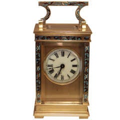 Brass and Champleve Timepiece Carriage Clock