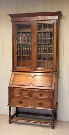 Antique Light Oak Bureau Bookcase