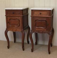 Antique French Oak Marble Top Bedside Cabinets