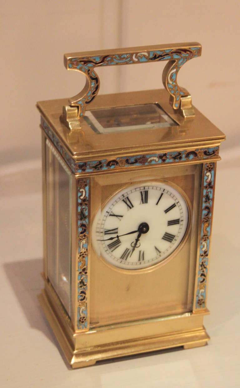 French Brass and Champleve Timepiece Carriage Clock