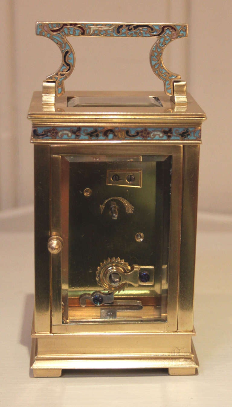 19th Century Brass and Champleve Timepiece Carriage Clock