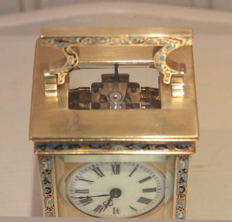 Brass and Champleve Timepiece Carriage Clock 1