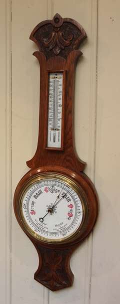 Antique Edwardian Oak Barometer