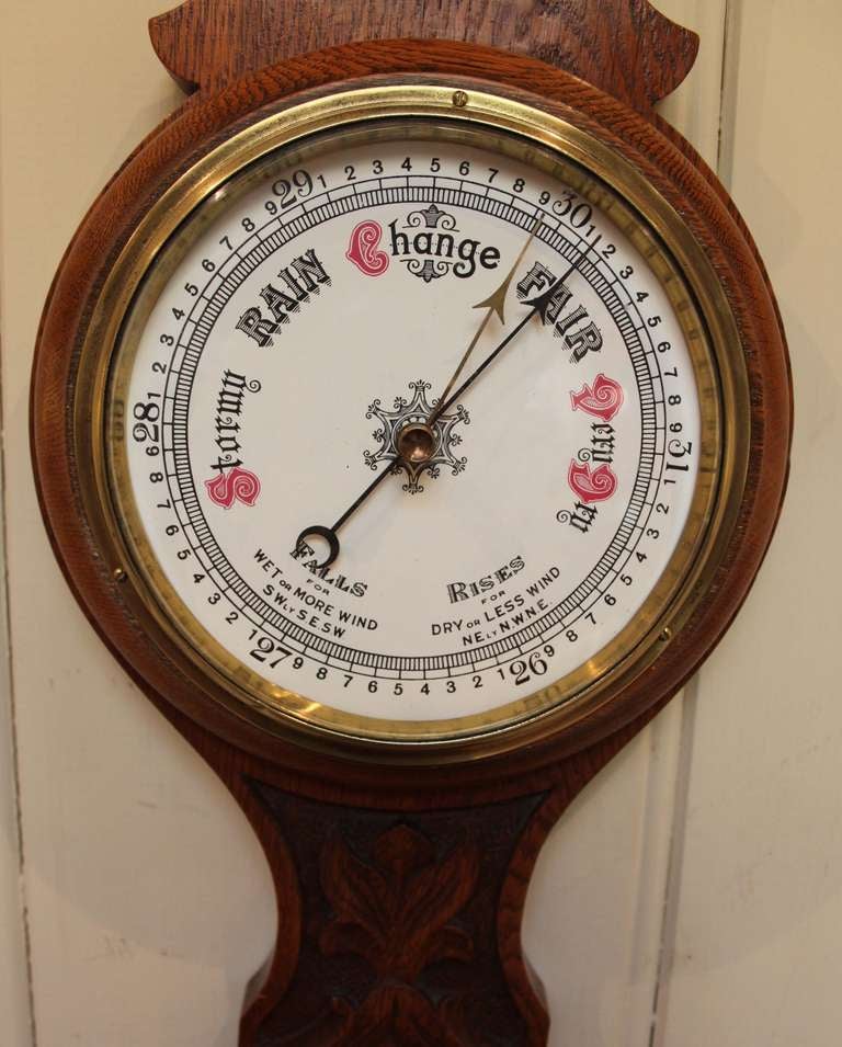 Edwardian Oak Barometer In Excellent Condition In Buckinghamshire, GB