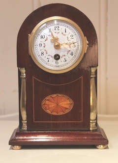 Antique Small Edwardian Mahogany and Inlay Mantel Clock