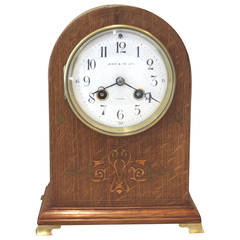 Edwardian Oak and Inlay Dome Top Mantel Clock
