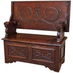 Antique Solid Oak Monks Bench