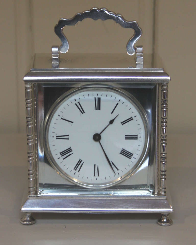 French Unusual Silver Plated Timepiece Carriage Clock