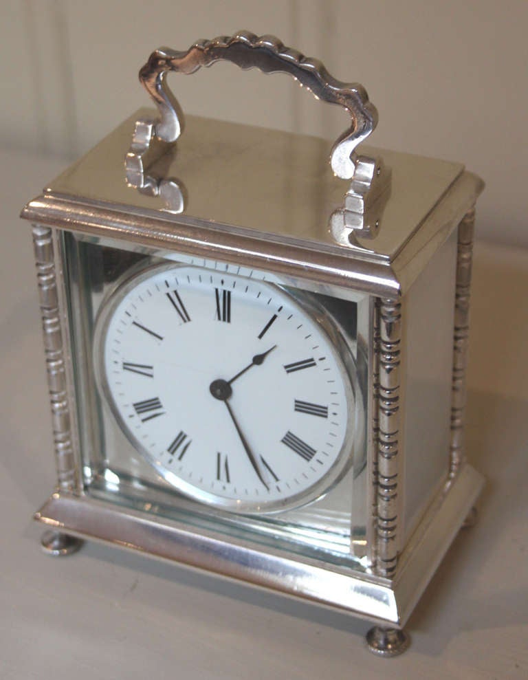 Unusual Silver Plated Timepiece Carriage Clock In Excellent Condition In Buckinghamshire, GB