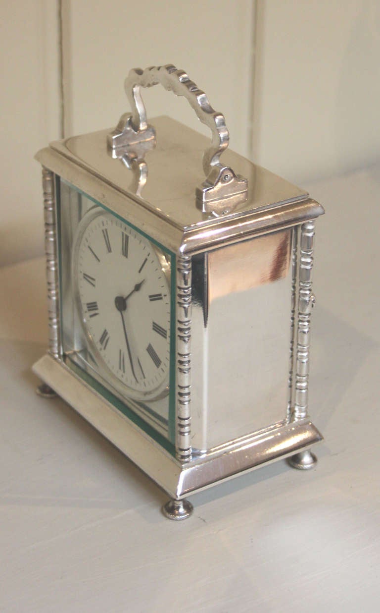 20th Century Unusual Silver Plated Timepiece Carriage Clock