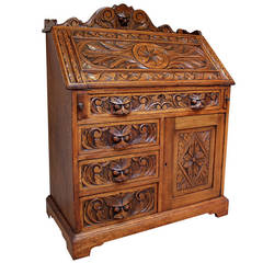 Unusual Victorian Carved Oak Bureau
