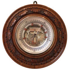 Antique Circular Carved Beechwood Aneroid Barometer
