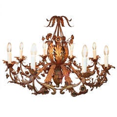 Antique French Gilded Brass Chandelier