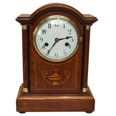Edwardian Oak and Inlay Striking Mantel Clock