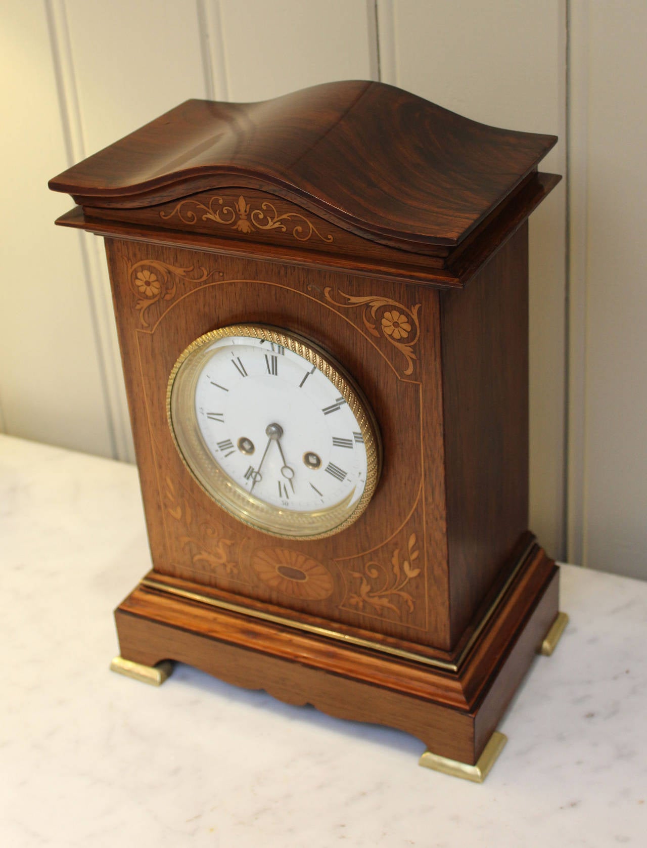 French Rosewood and Inlay Mantel Clock
