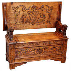 Solid Oak Carved Monks Bench