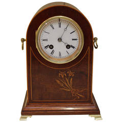 Antique Small Edwardian Mahogany and Inlay Mantel Clock