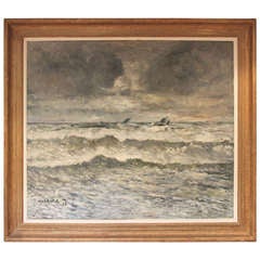 Vintage Large Oil Painting of a Seascape
