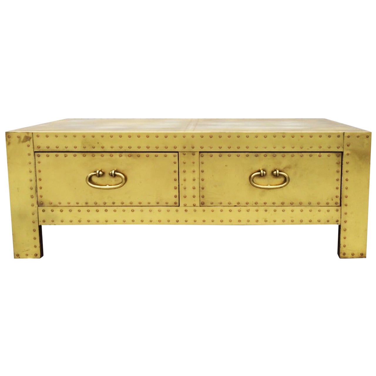 Sarreid Brass Clad Low Chest Table For Sale