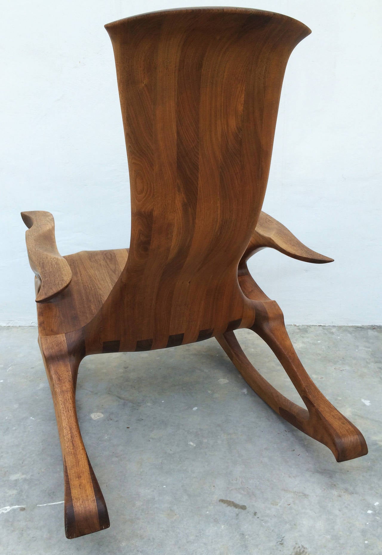 Mid-Century Modern Craftsman Sculpted Walnut Rocking Chair