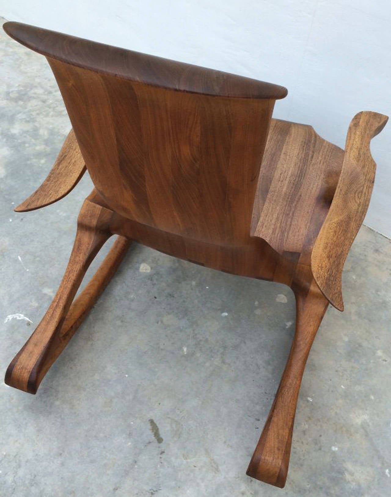 American Craftsman Sculpted Walnut Rocking Chair