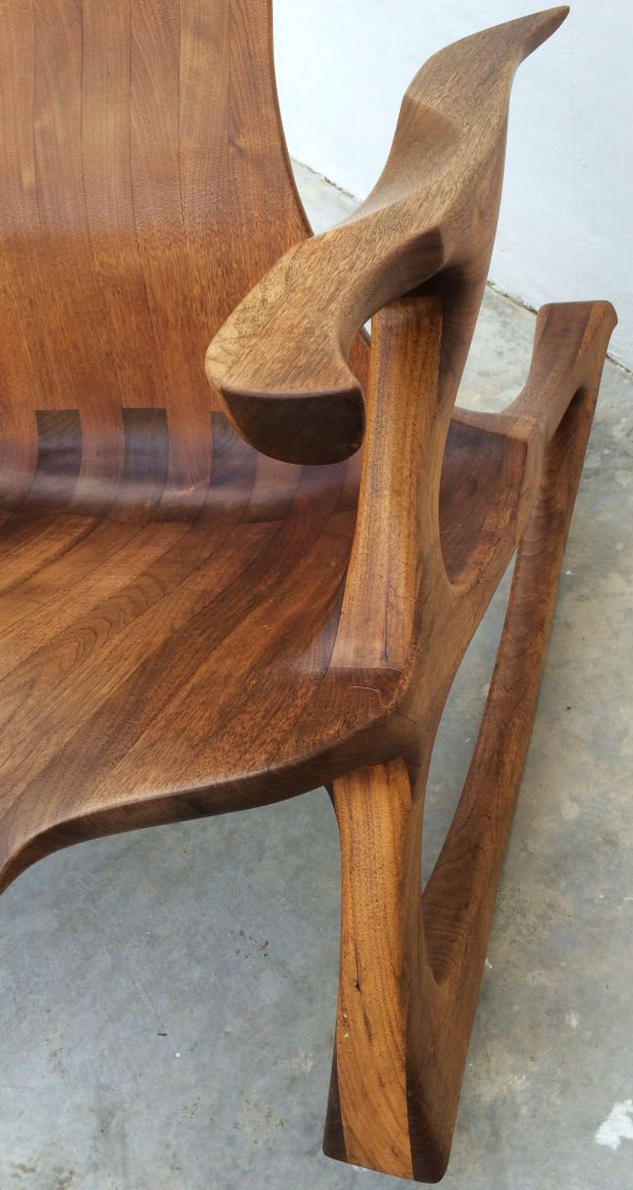20th Century Craftsman Sculpted Walnut Rocking Chair