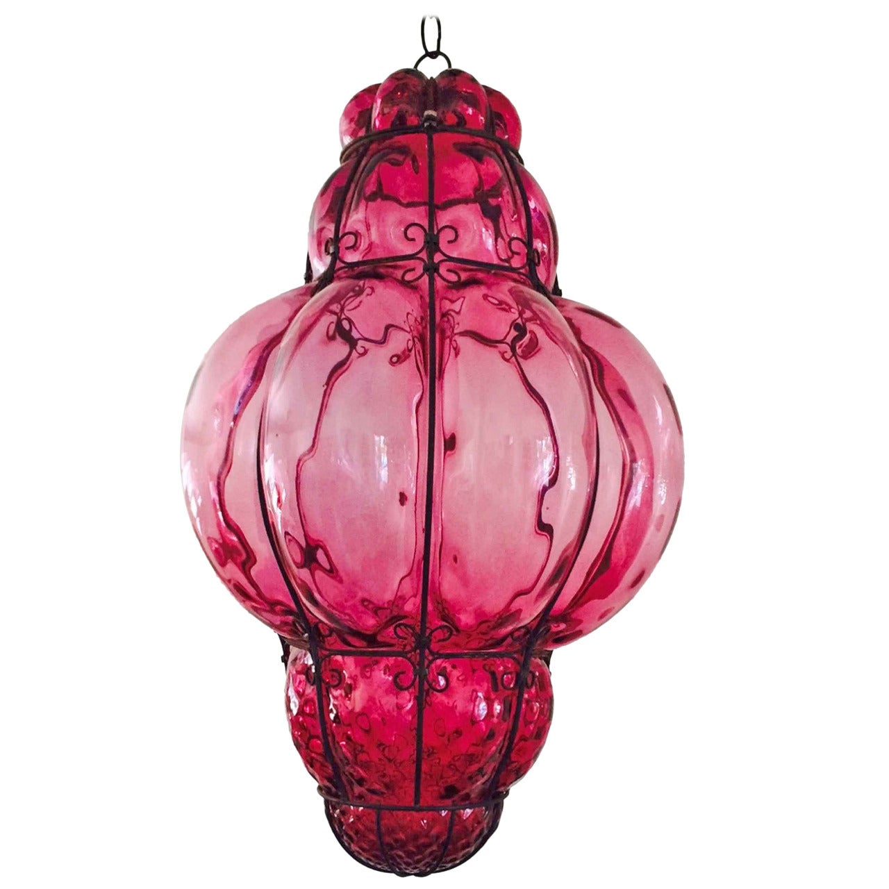 Caged Murano Glass Pendant Lantern, 1950s