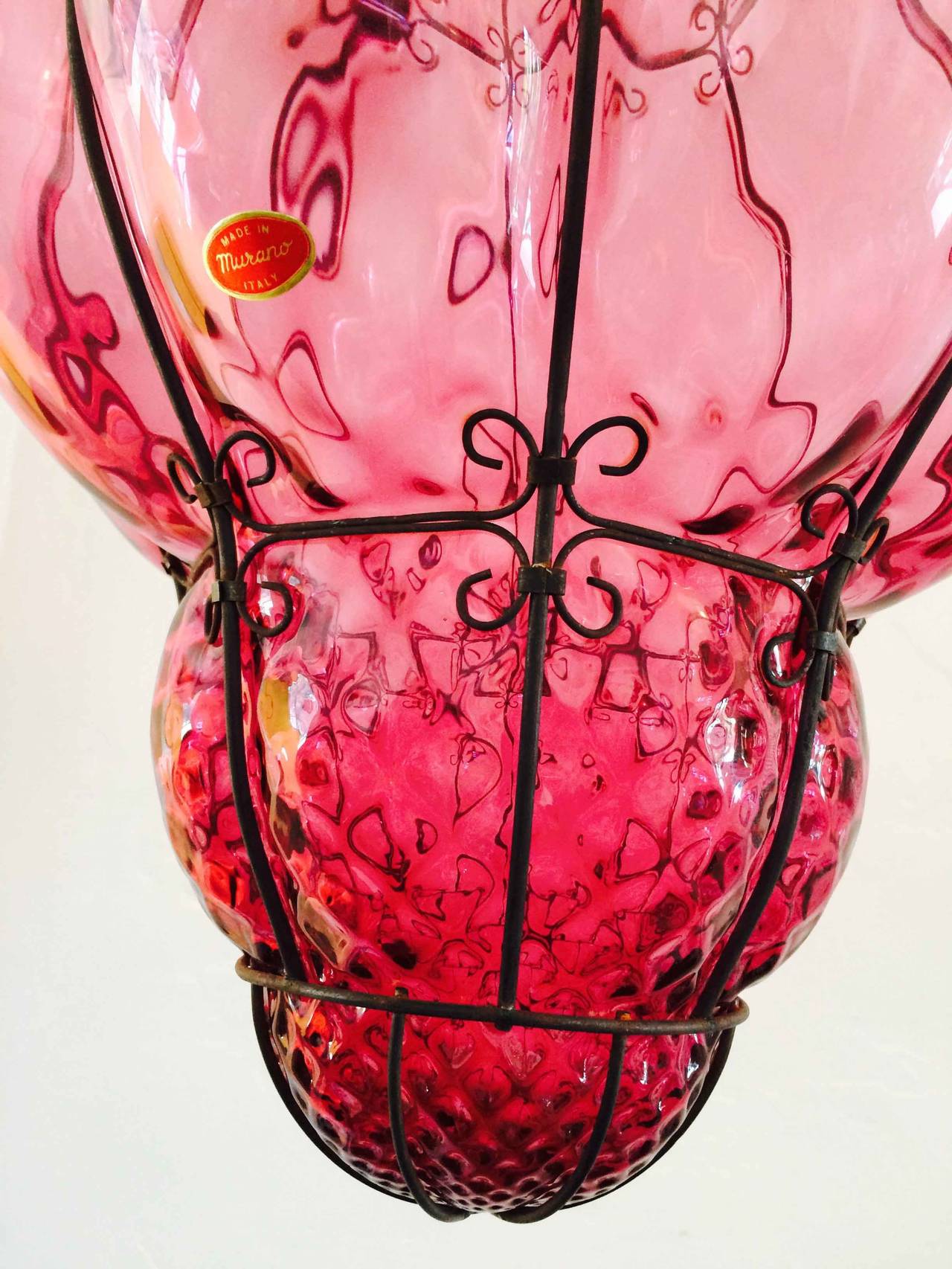 Mid-Century Modern Caged Murano Glass Pendant Lantern, 1950s
