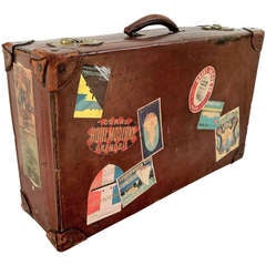English Leather Travel Case with Decals 1930s