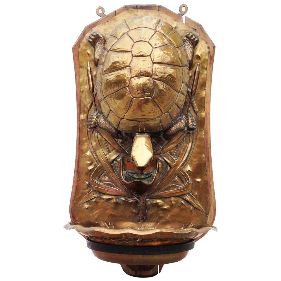 19th Century Turtle Brass Repousse Wall Fountain