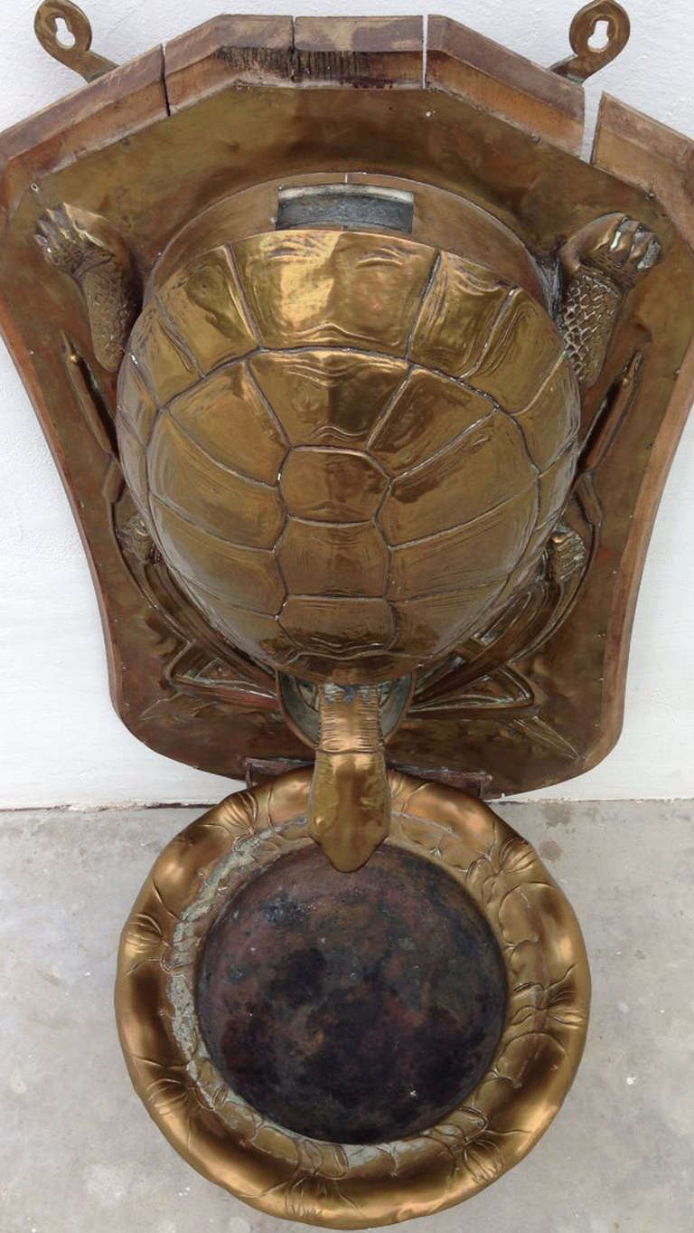 English 19th Century Turtle Brass Repousse Wall Fountain