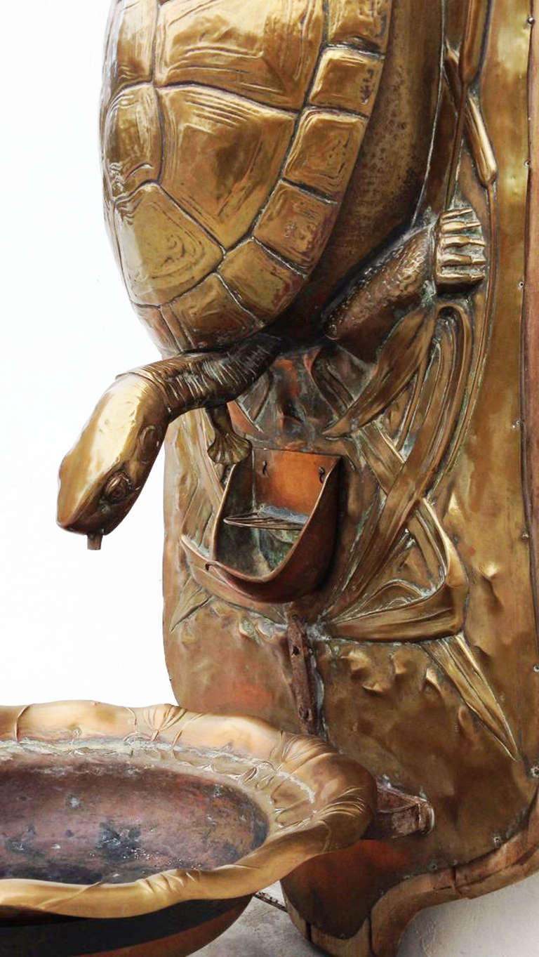 19th Century Turtle Brass Repousse Wall Fountain In Excellent Condition In Phoenix, AZ