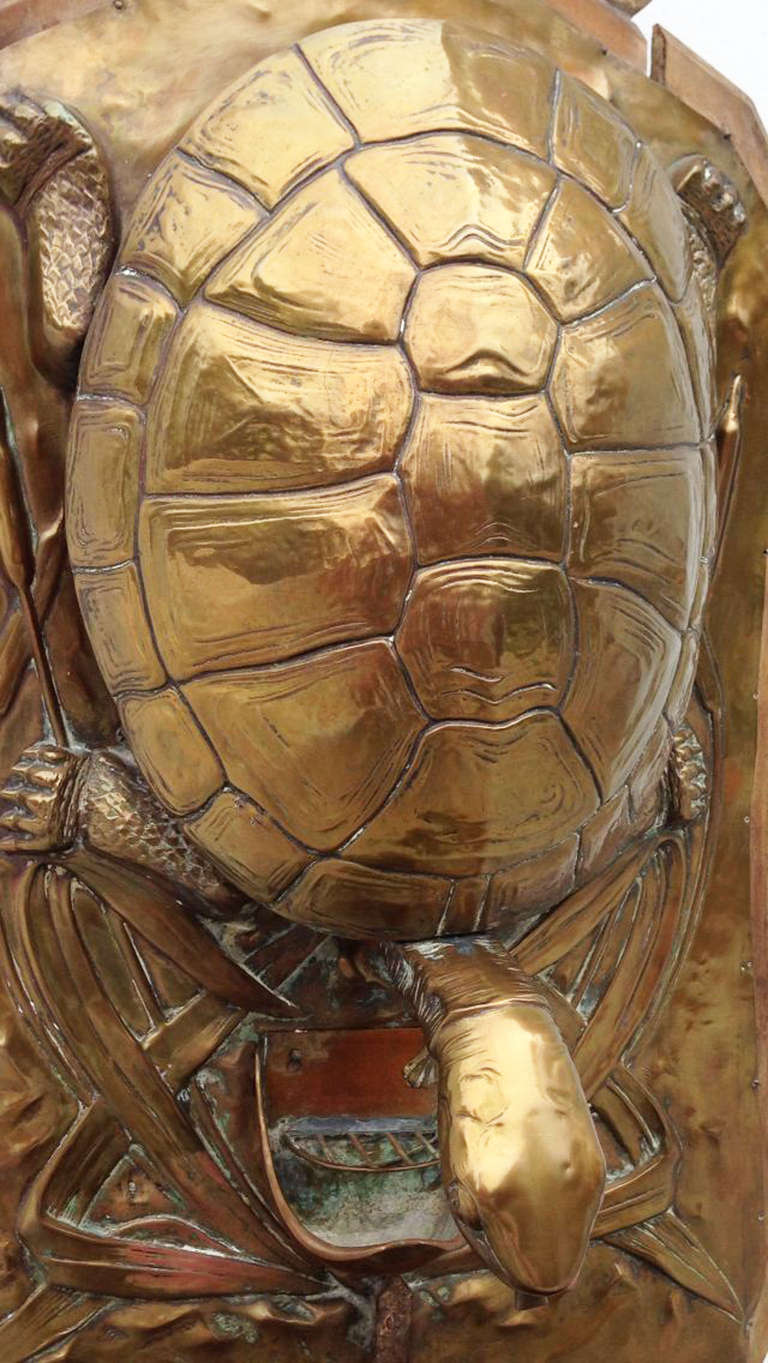 19th Century Turtle Brass Repousse Wall Fountain 1