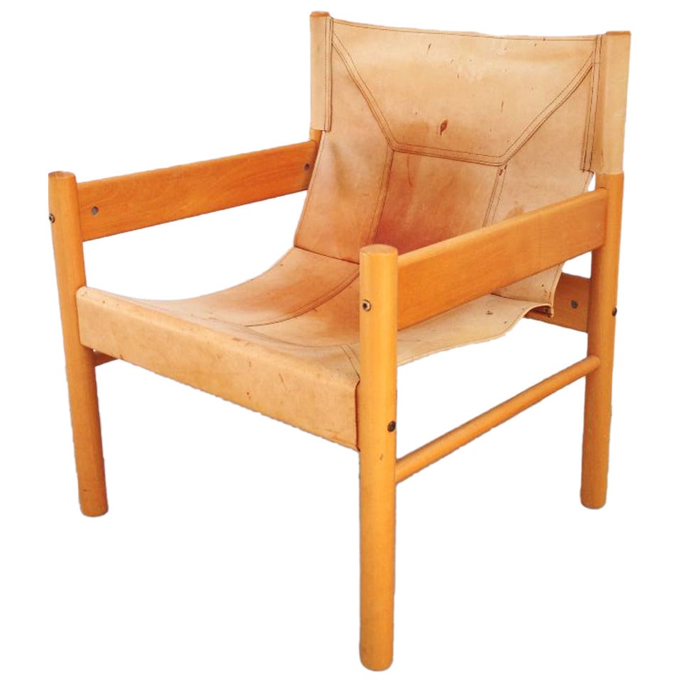 Brazilian Leather Sling Chair, circa 1970