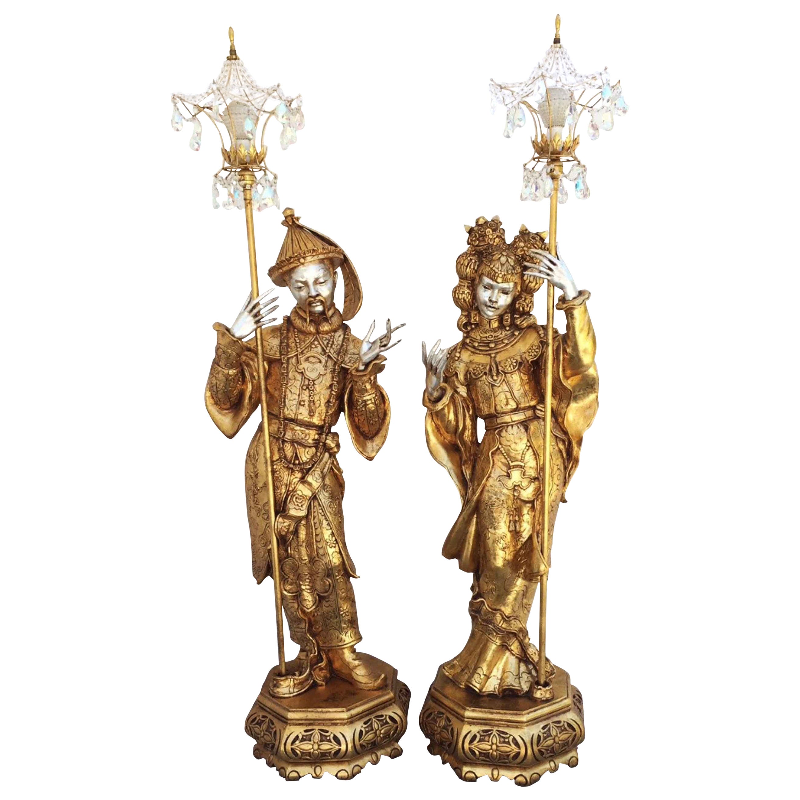 Pair of ARP Chinoiserie Fantasy Torchiere Lamps, 1950s