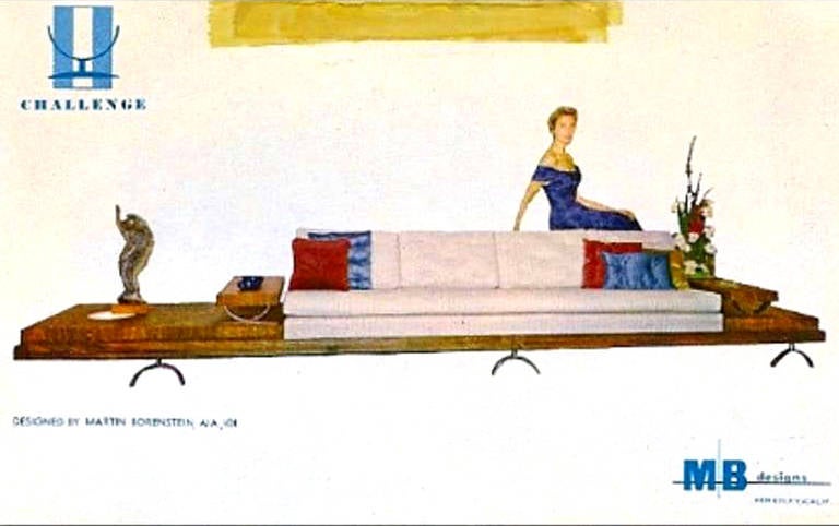 Mid-20th Century Martin Borenstein Sofa with Shelf, 1968