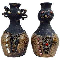 Pair of Bo Borgstrom Ceramic Bottles, Sweden, 1950s