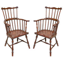 Antique Two Rare Colonial Jamaican Windsor Comb-Back Armchairs