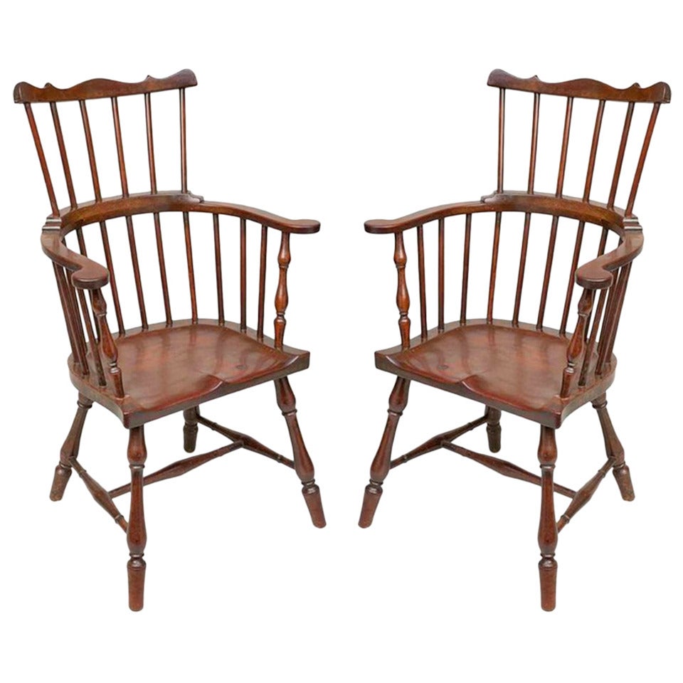 Two Rare Colonial Jamaican Windsor Comb-Back Armchairs For Sale